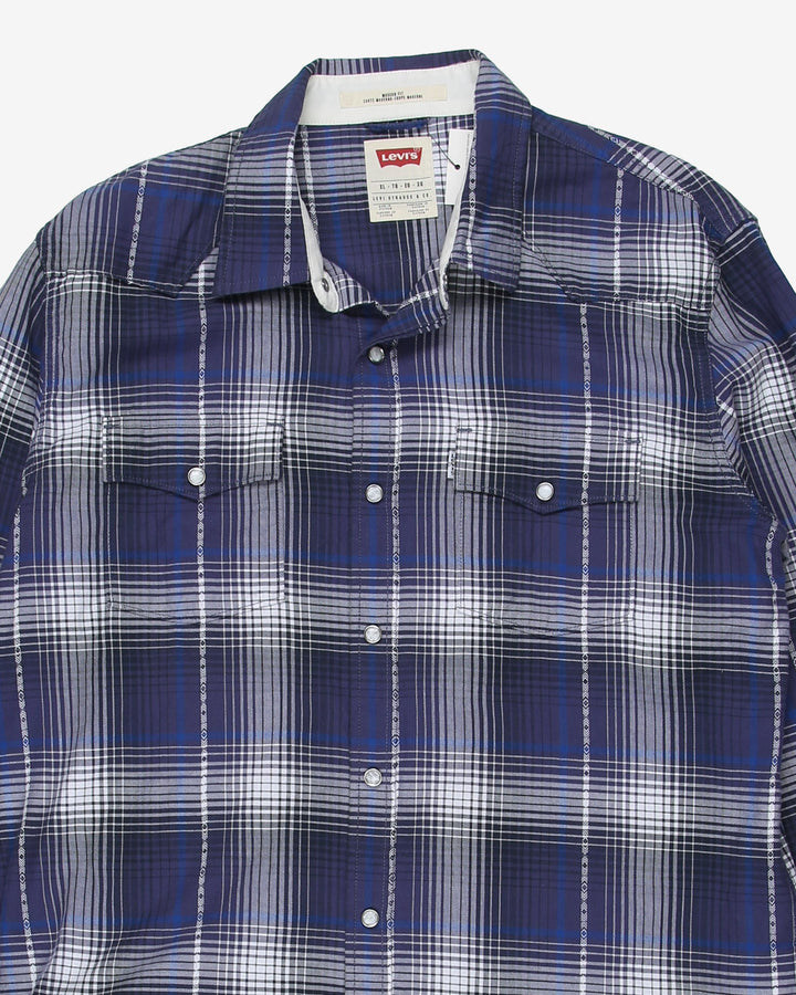 levis blue ckecked western shirt - xl
