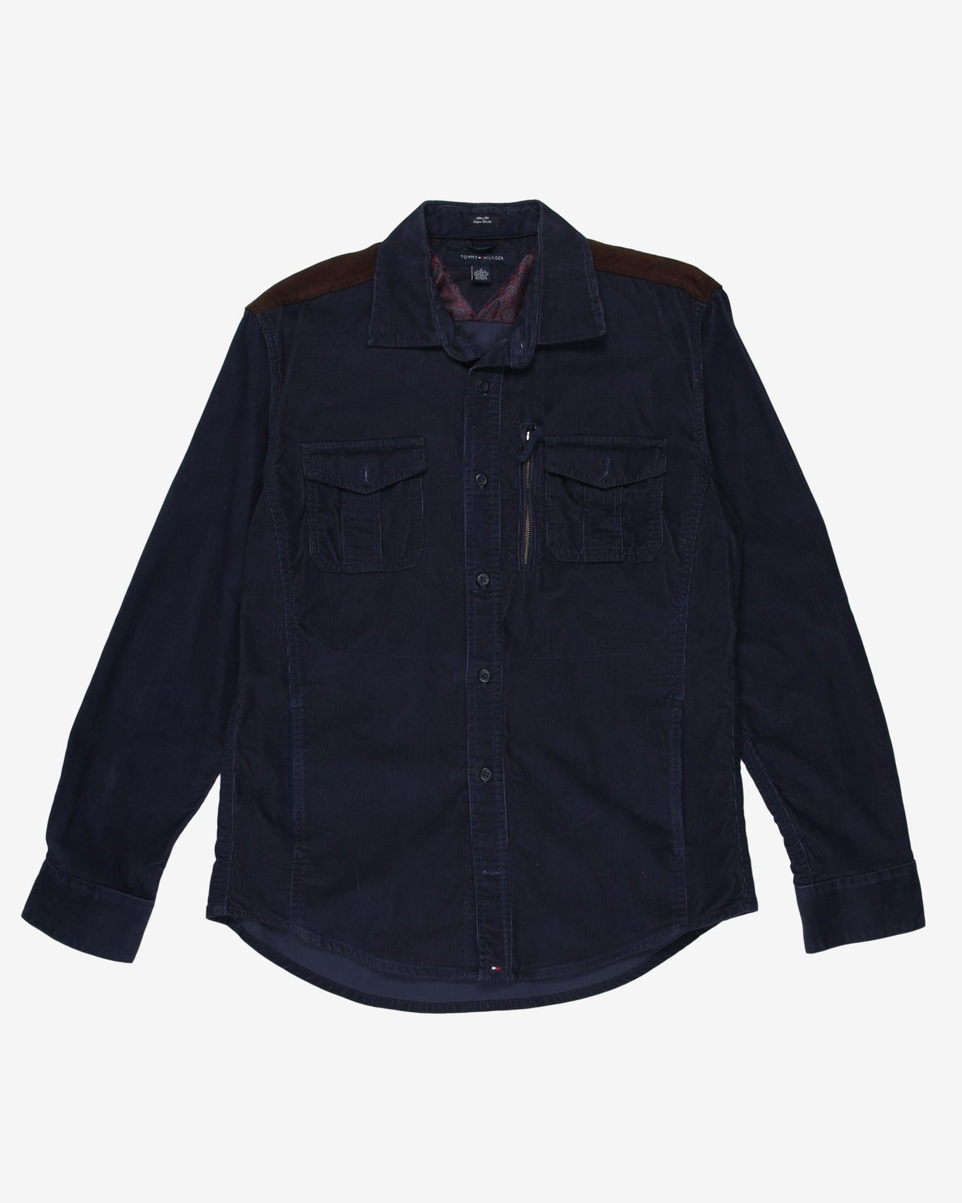 tommy hilfiger blue brown cord shirt - m