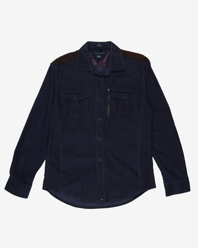 tommy hilfiger blue brown cord shirt - m