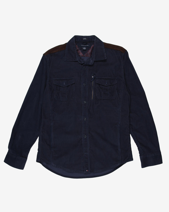 tommy hilfiger blue brown cord shirt - m