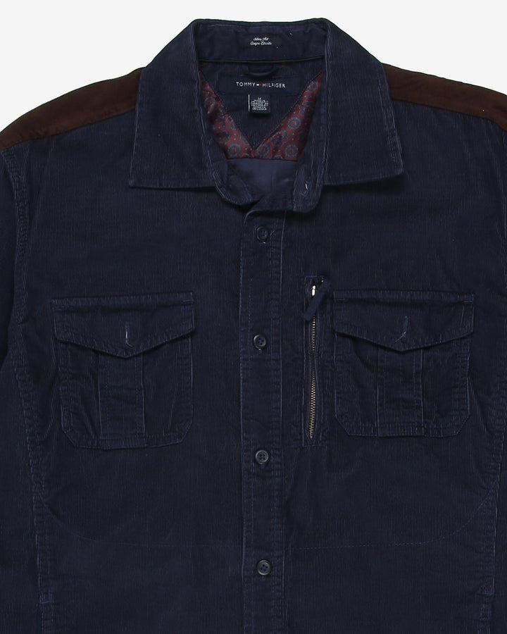 tommy hilfiger blue brown cord shirt - m