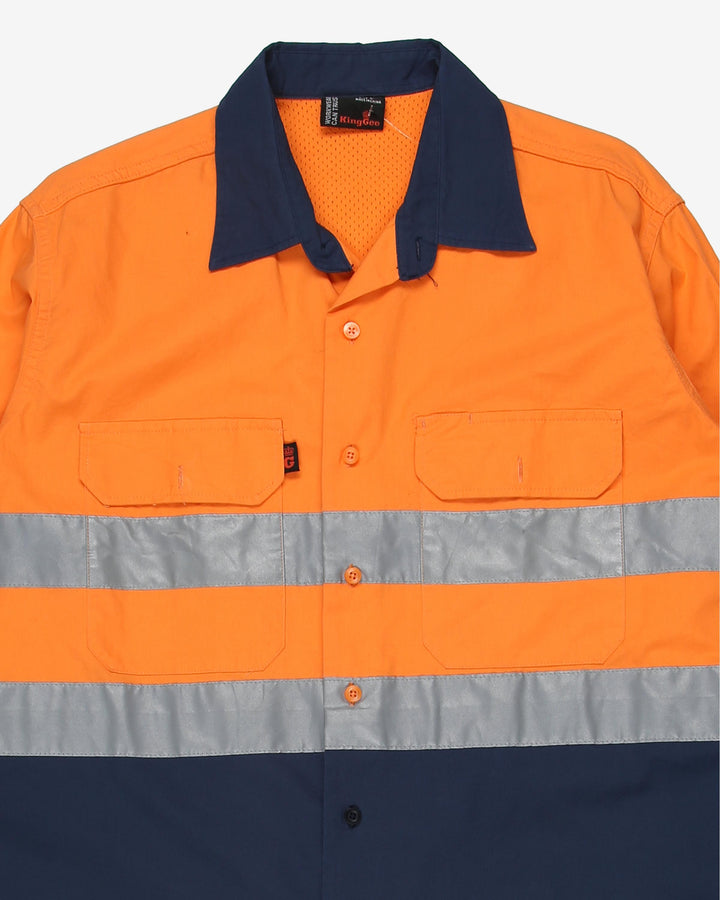 Hi-Vis Work Navy 3M Orange Shirt - L