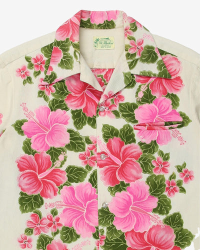 1970's pink and white hawaiian shirt - S