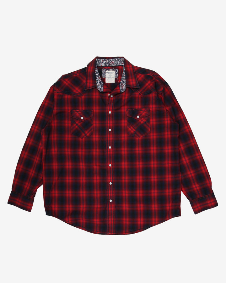 Blue and red checked western style shirt - XL