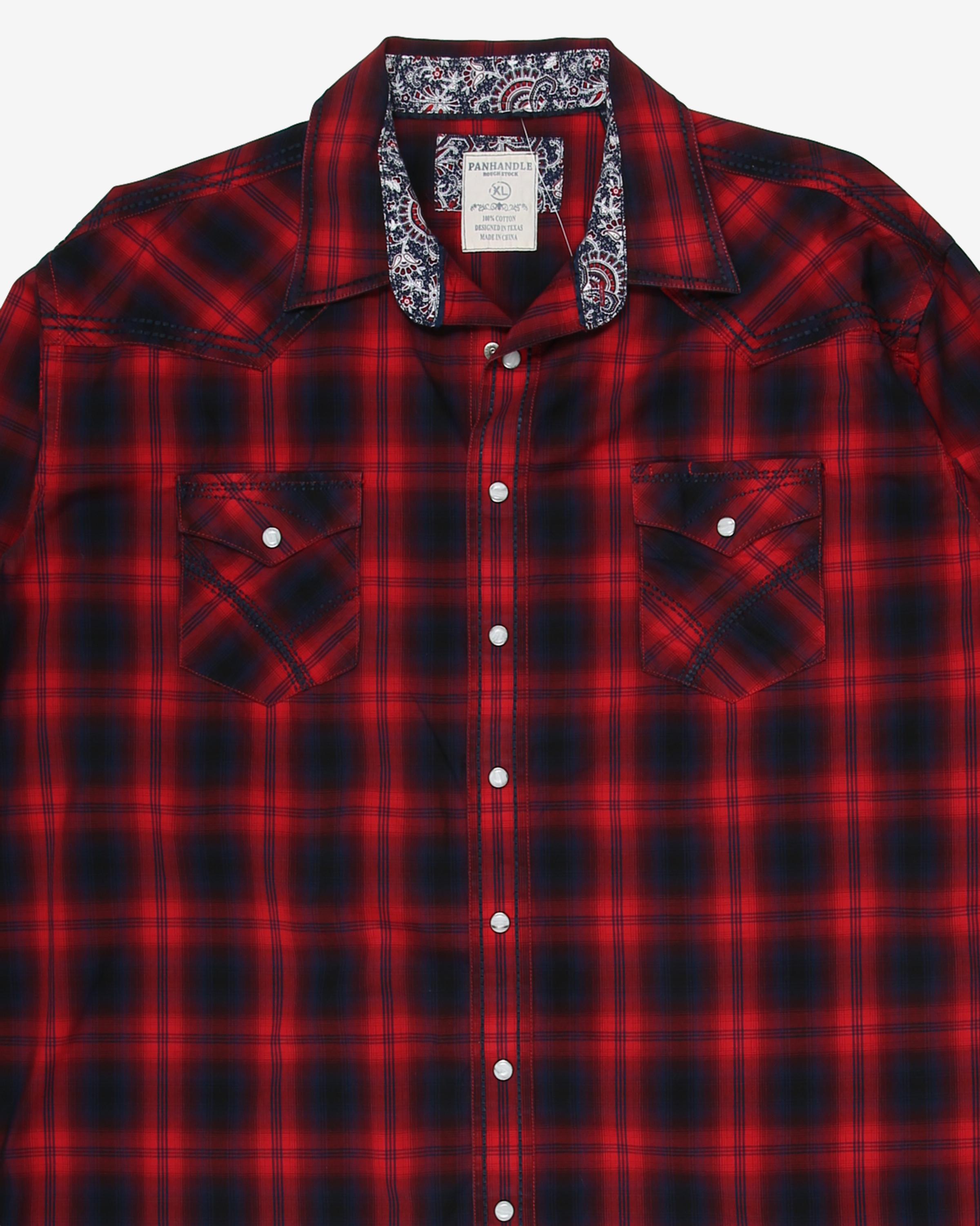 Blue and red checked western style shirt - XL