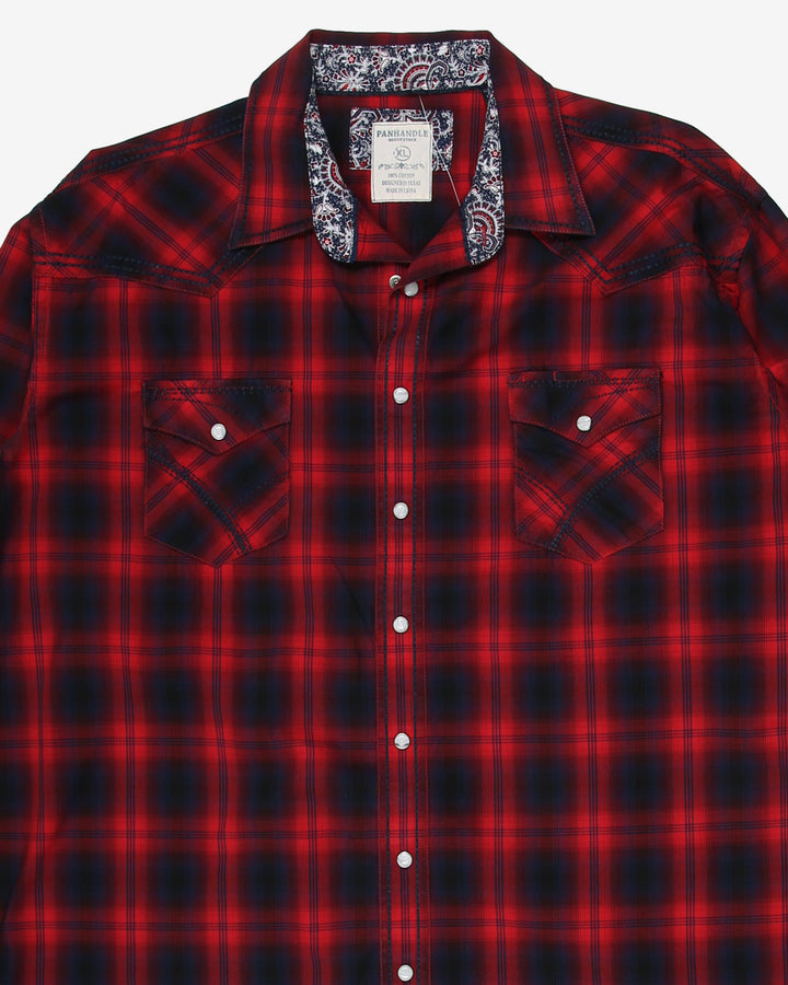 Blue and red checked western style shirt - XL