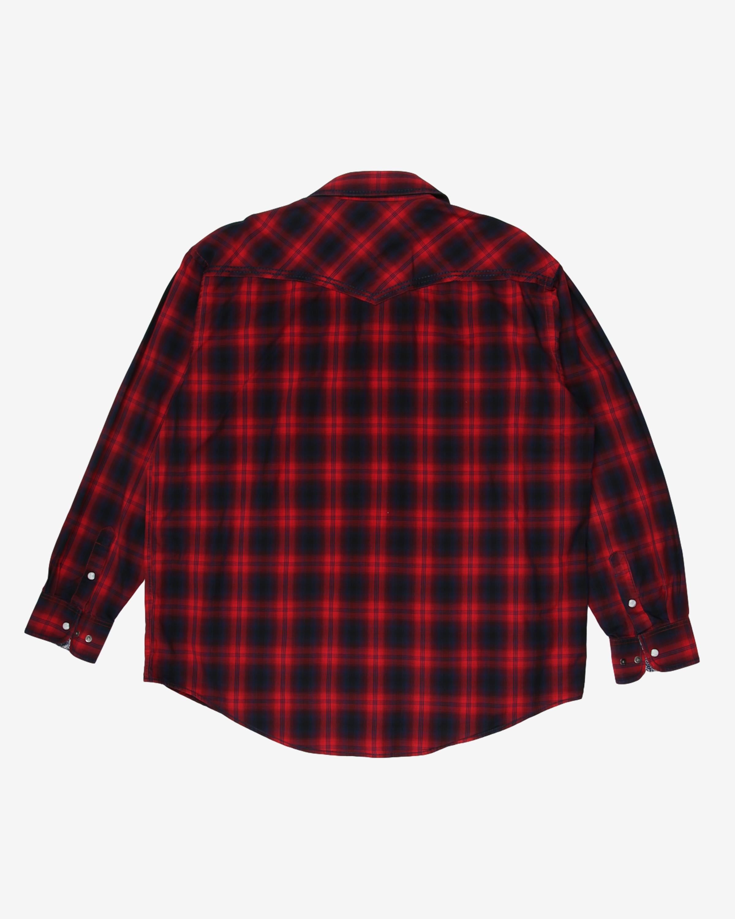 Blue and red checked western style shirt - XL