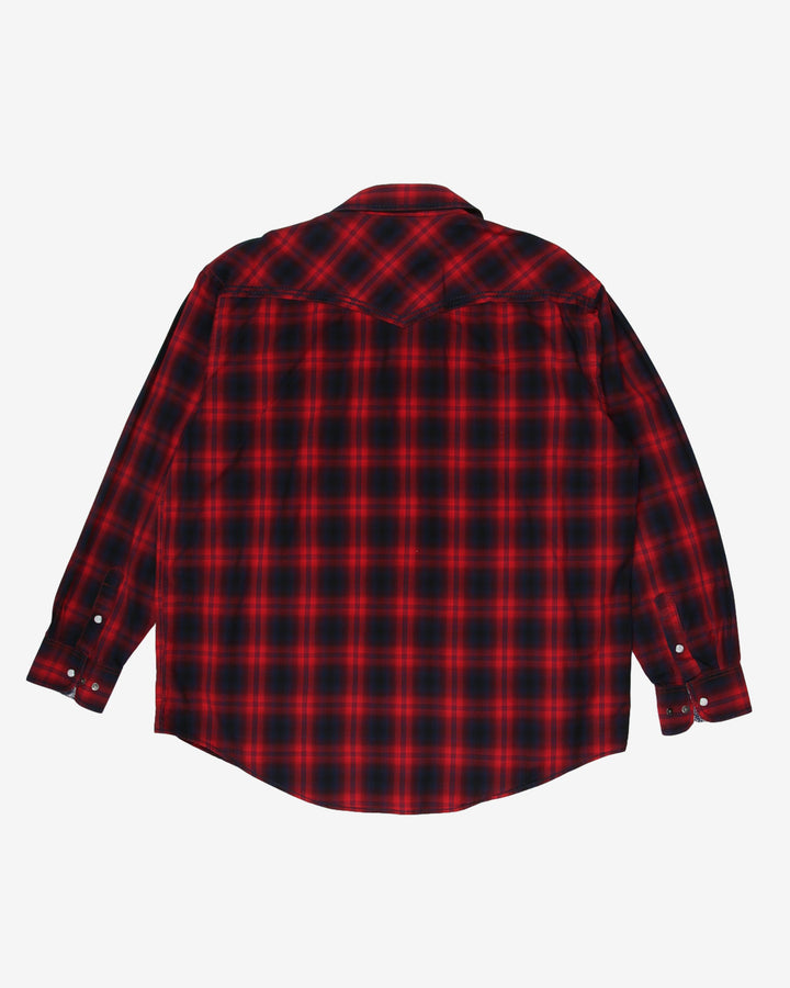 Blue and red checked western style shirt - XL