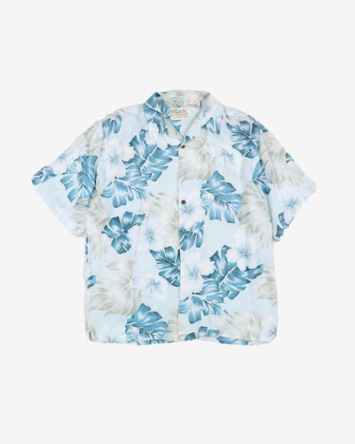 Blue floral patterned hawaiian shirt - XL