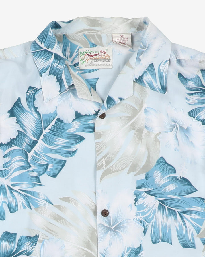Blue floral patterned hawaiian shirt - XL