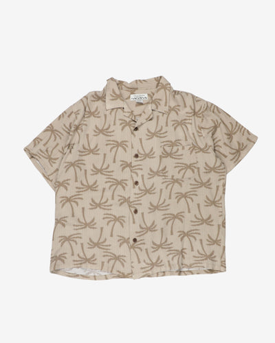 Vintage Beige Tropical Tree Hawaiian Shirt - L