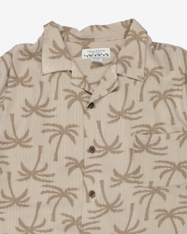 Vintage Beige Tropical Tree Hawaiian Shirt - L