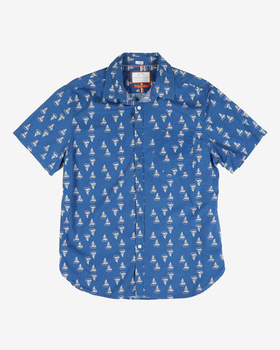 Blue sailboat patterned shirt - S