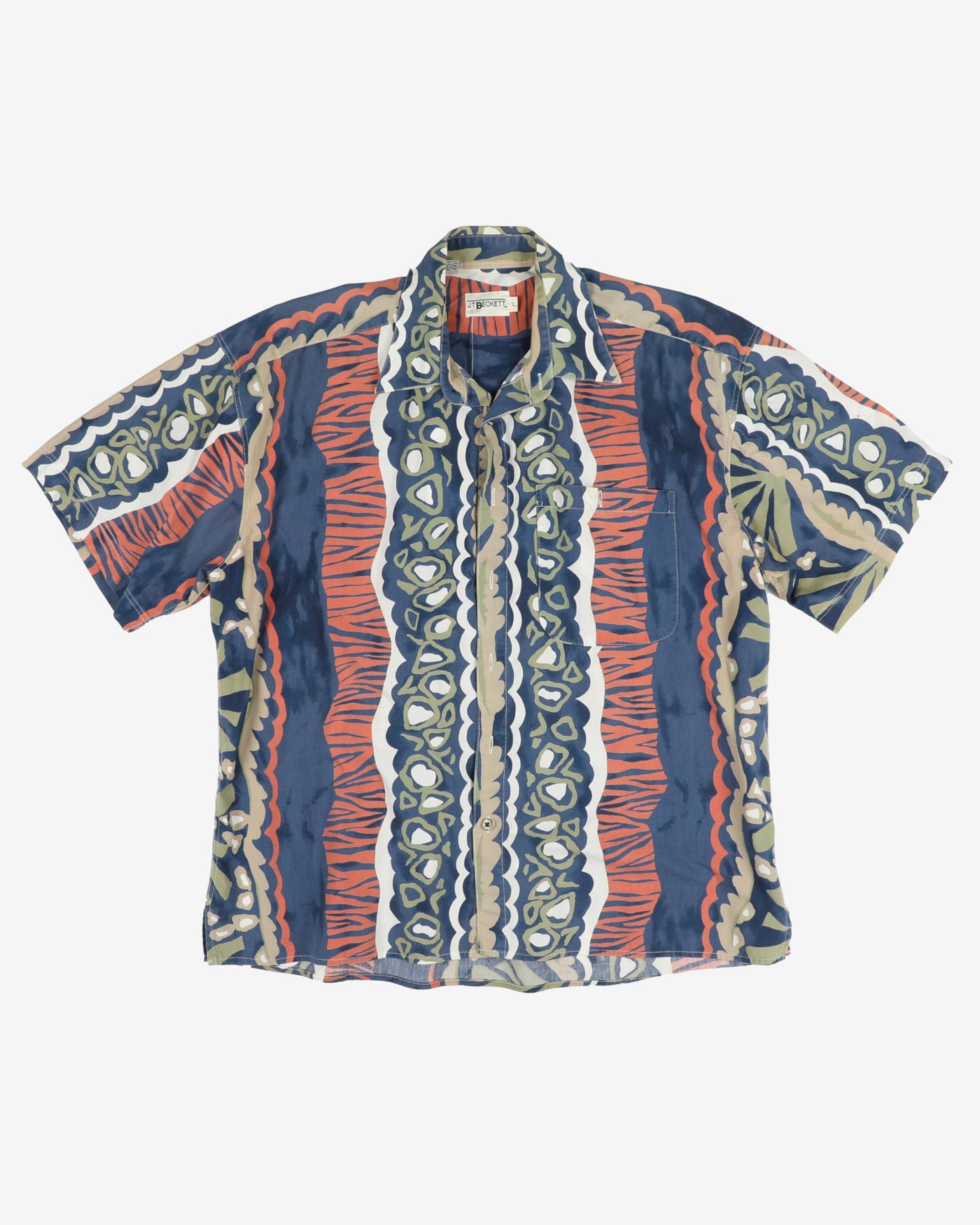 Blue and orange patterned shirt - L