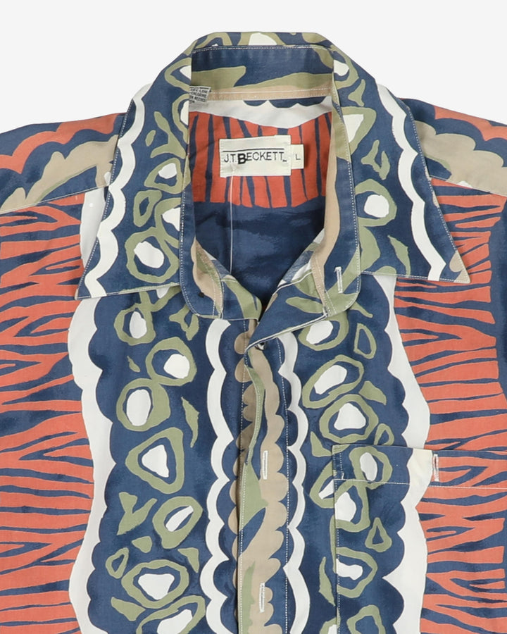 Blue and orange patterned shirt - L