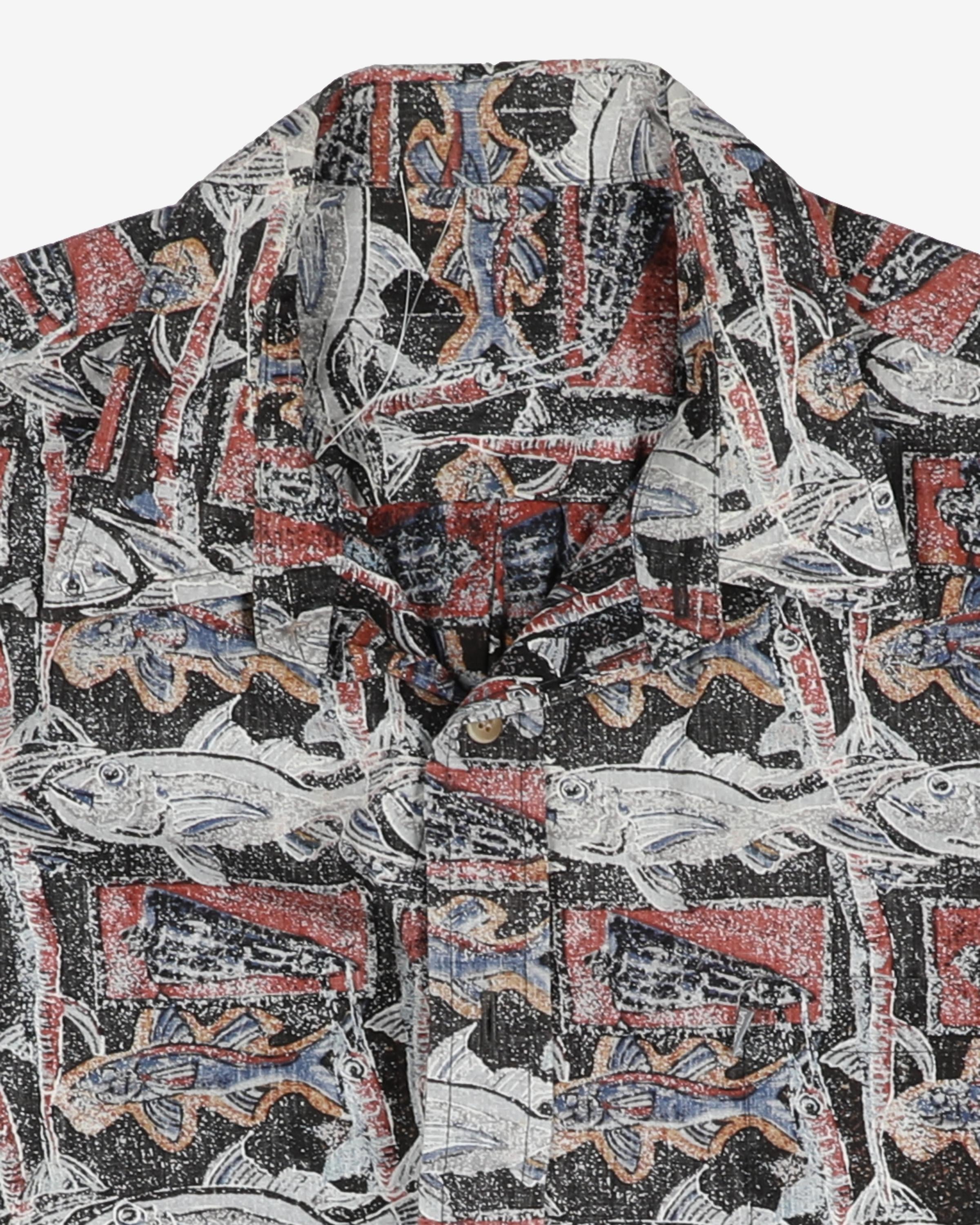 Blue, red and black fish patterned shirt - L / XL
