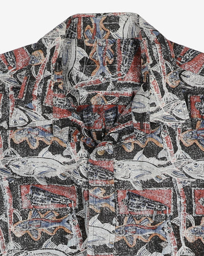 Blue, red and black fish patterned shirt - L / XL