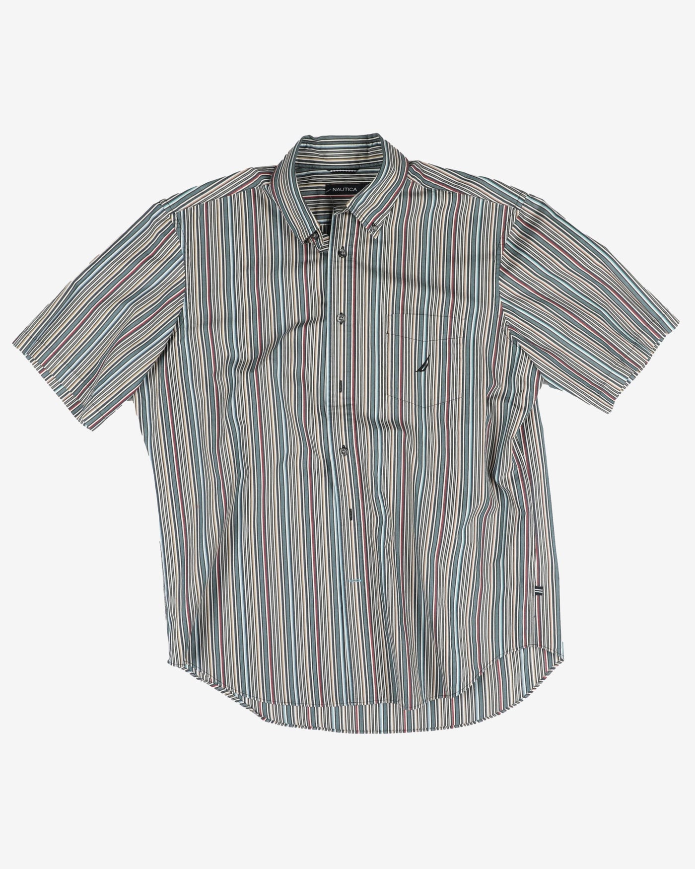 Nautica Striped Patterned Short Sleeve Casual Shirt - L