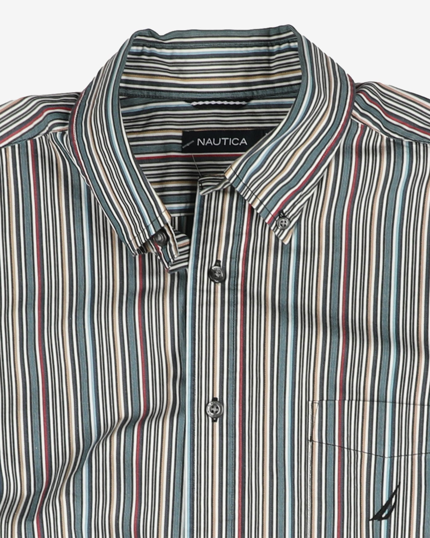 Nautica Striped Patterned Short Sleeve Casual Shirt - L