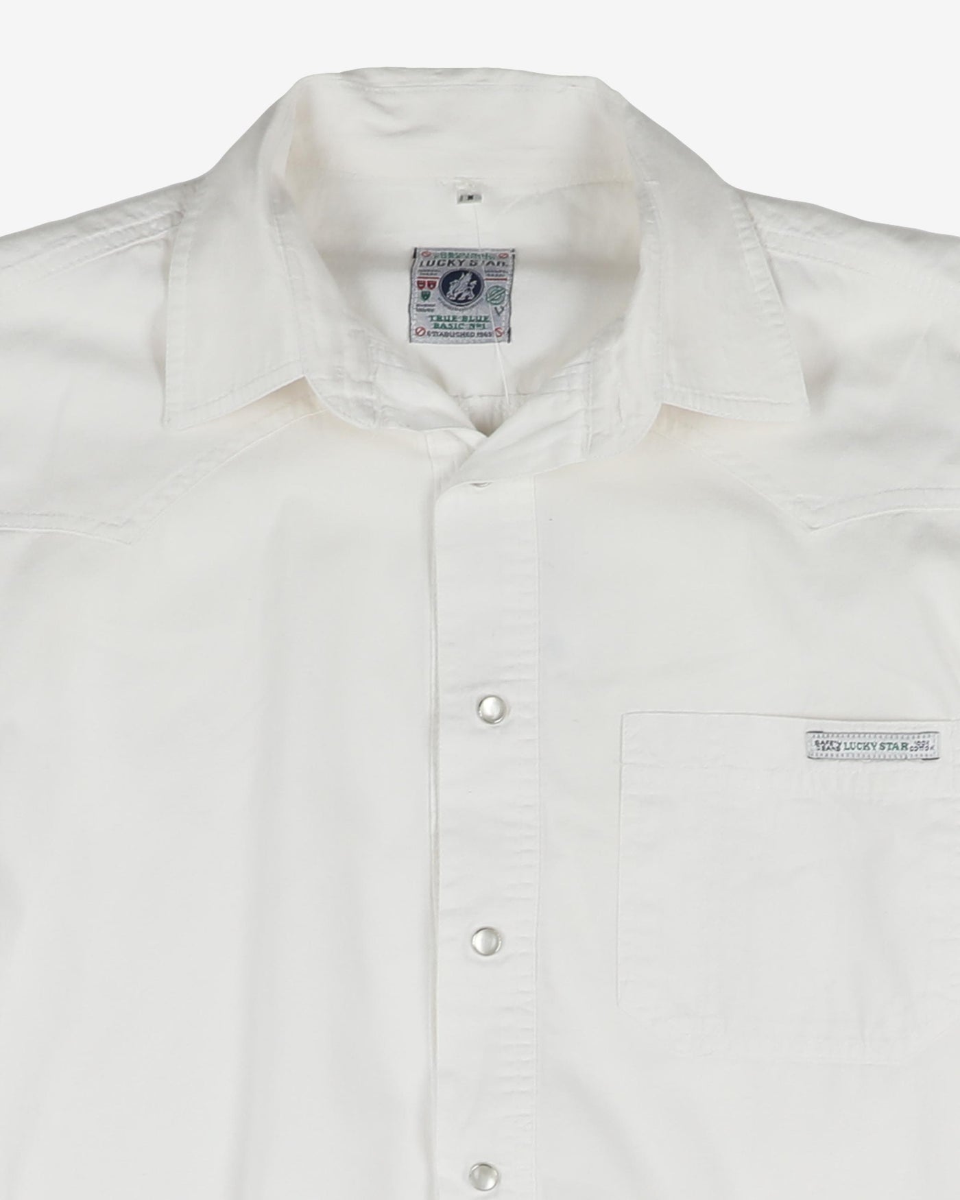 Vintage Luck Star White Short Sleeve Casual Shirt - M