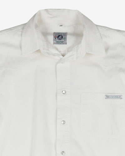 Vintage Luck Star White Short Sleeve Casual Shirt - M