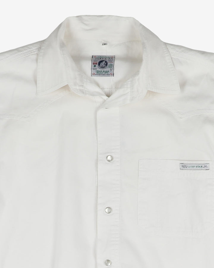 Vintage Luck Star White Short Sleeve Casual Shirt - M