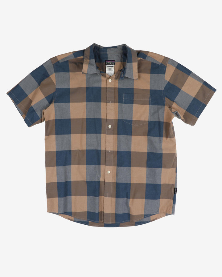Patagonia Blue / Beige Checked Short-Sleeve Shirt - L