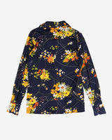 Vintage 70s Navy Floral Button Up Shirt - M