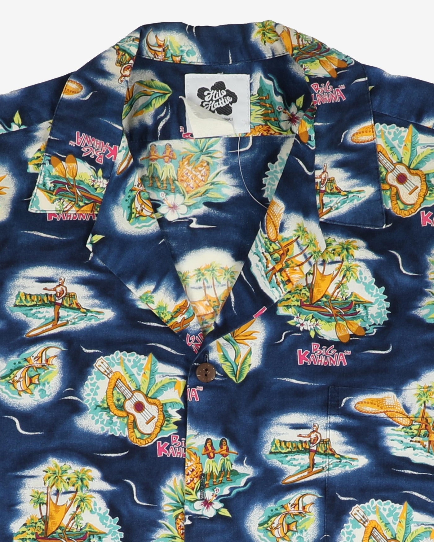 Vintage Hilo Hattie Big Kahuna Navy Hawaiian Shirt - XL