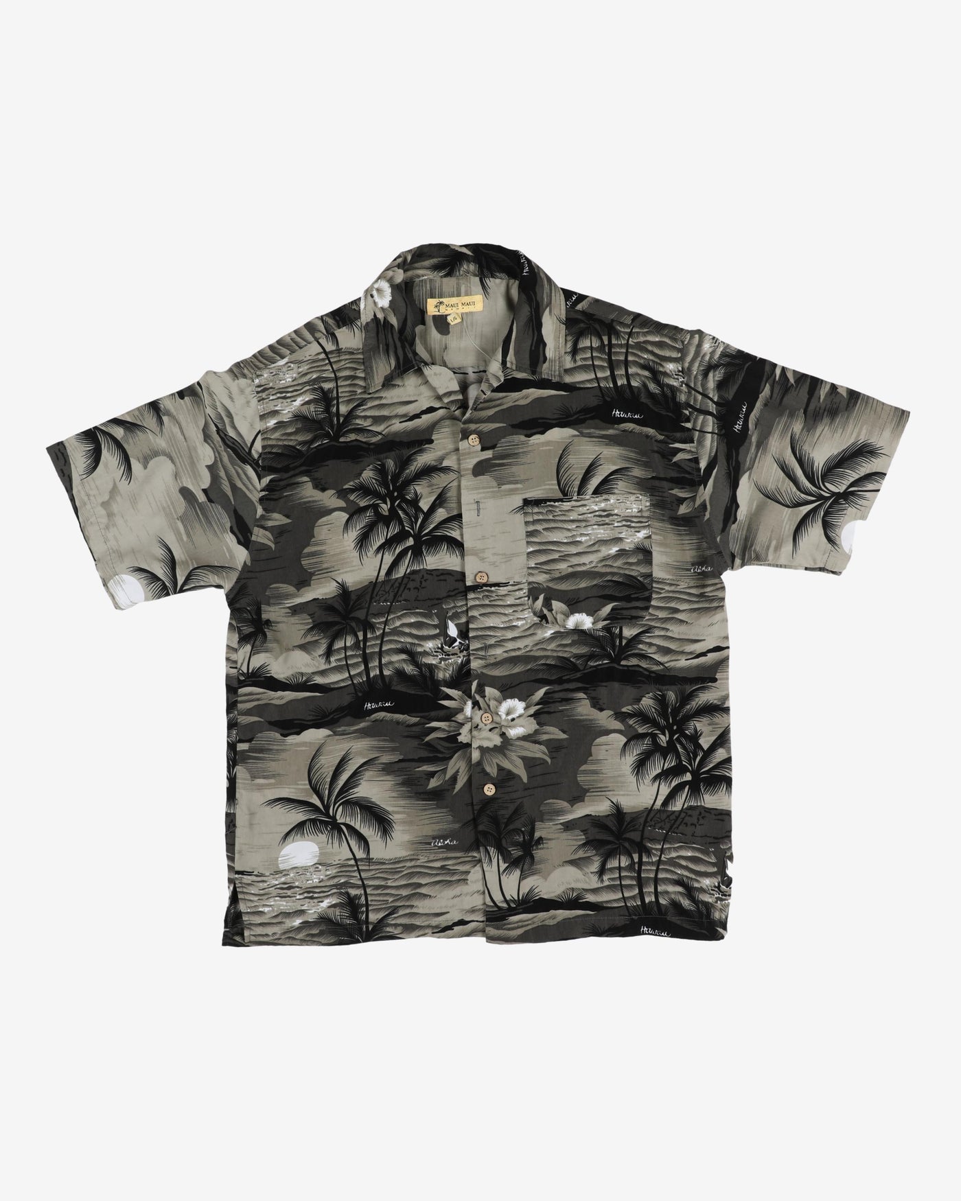 Vintage Maui Maui Black Tropical Patterned Hawaiian Shirt - L