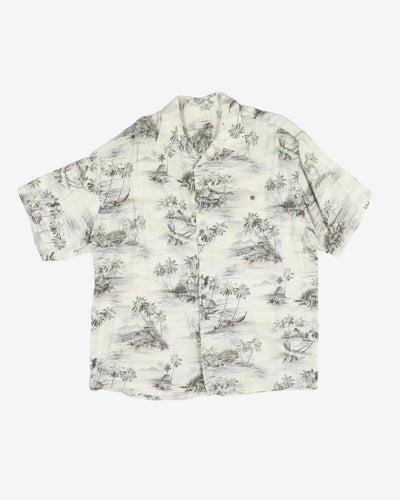 Vintage Moda Campia Moda White / Off White Floral Hawaiian Shirt - XL