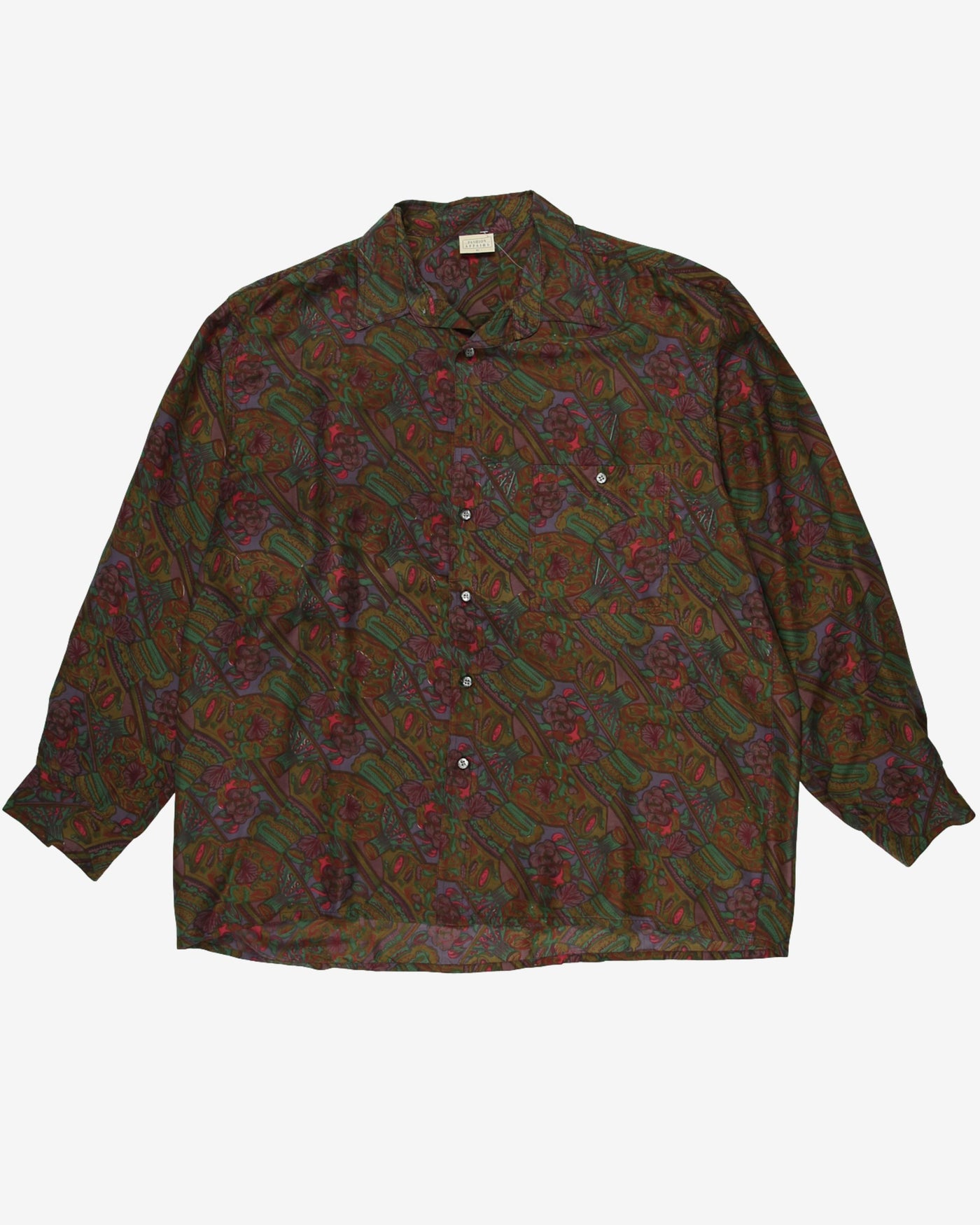 Vintage Fashion Affairs Silk Patterned Button Up Shirt - XL