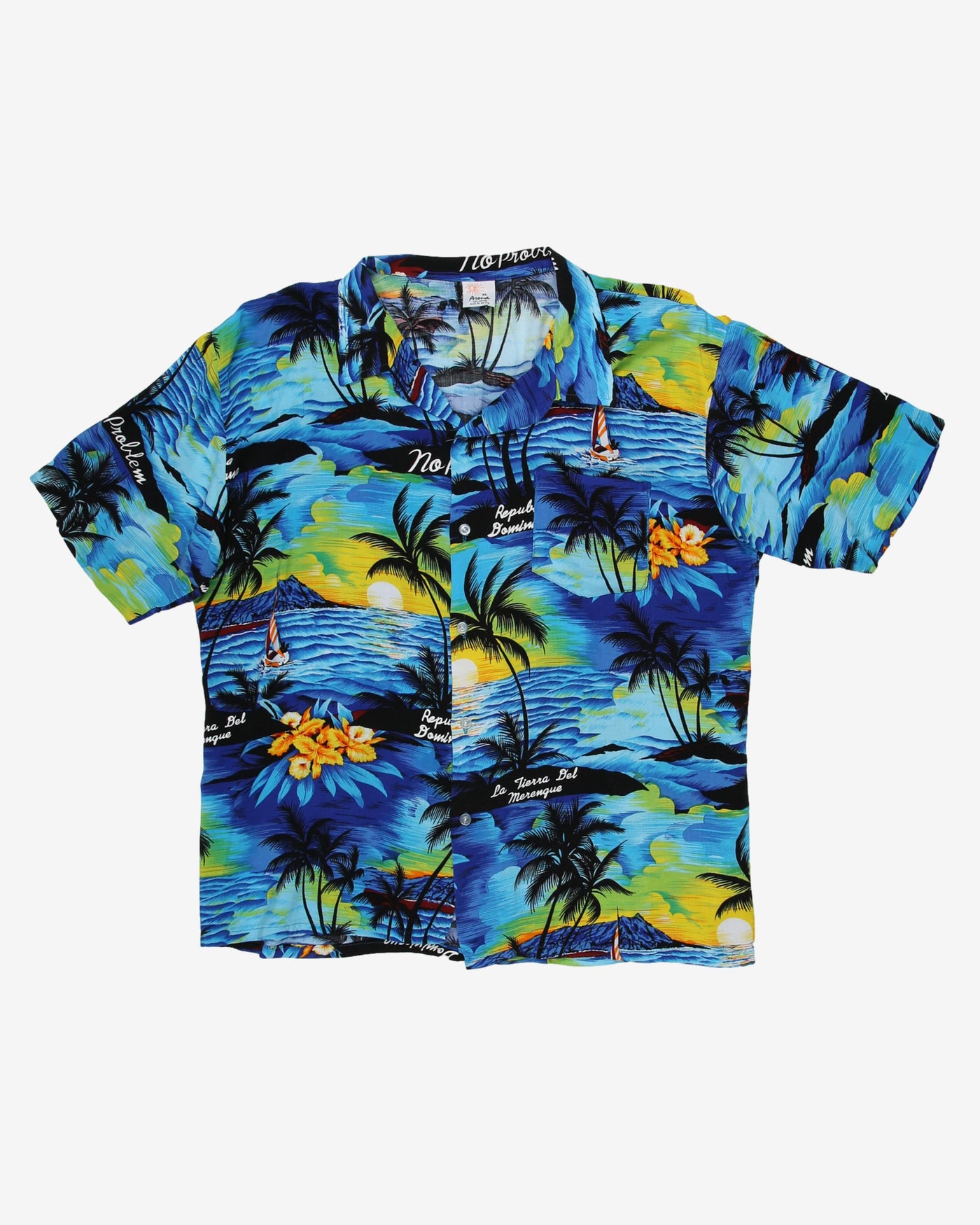 Blue palm tree print hawaiian shirt - L