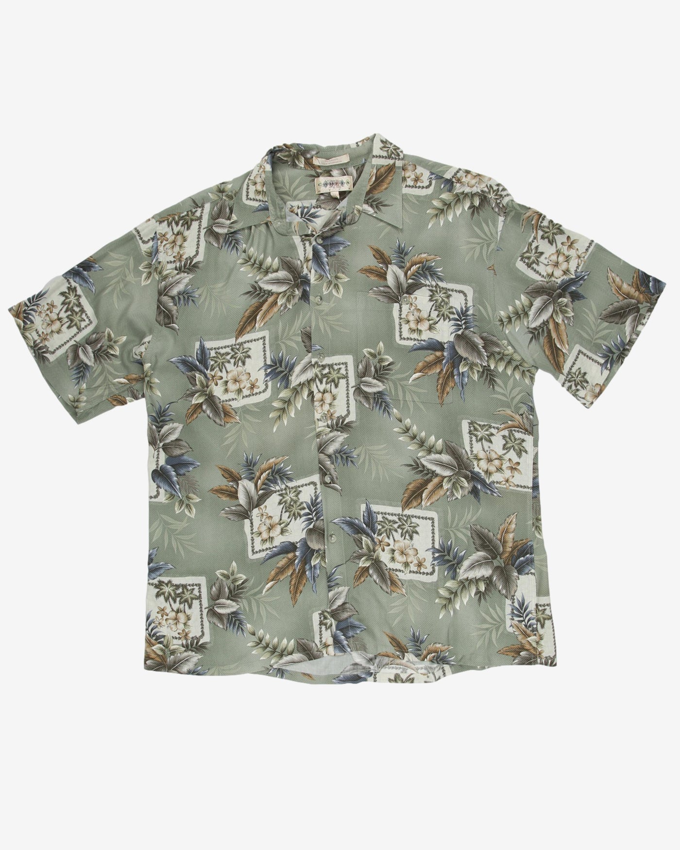 Green leaf print hawaiian shirt - XL