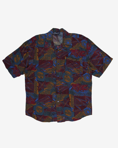 Maroon patterned rayon shirt - L