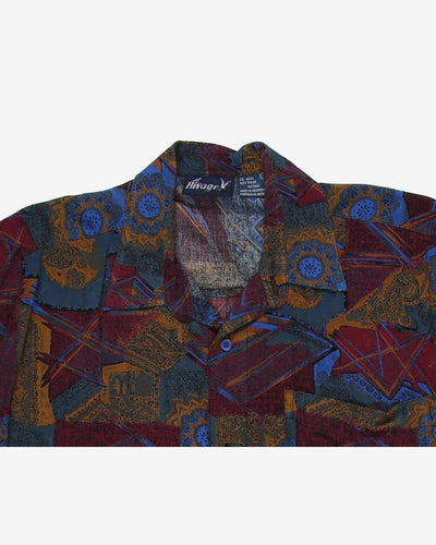 Maroon patterned rayon shirt - L