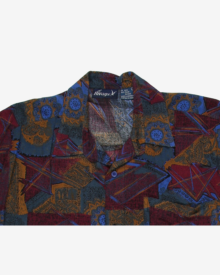 Maroon patterned rayon shirt - L
