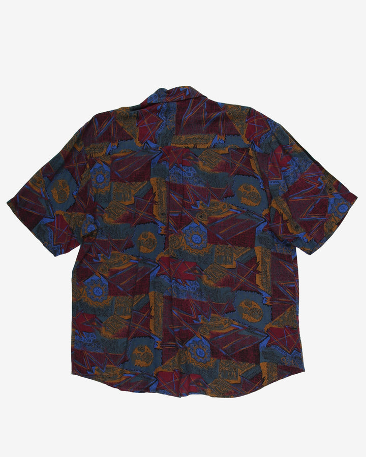 Maroon patterned rayon shirt - L