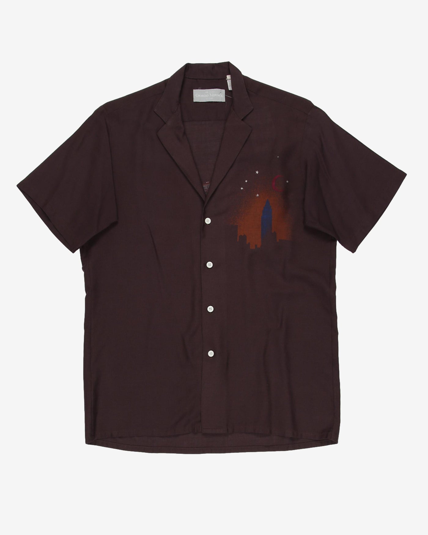 1980s burgundy printed shirt - M