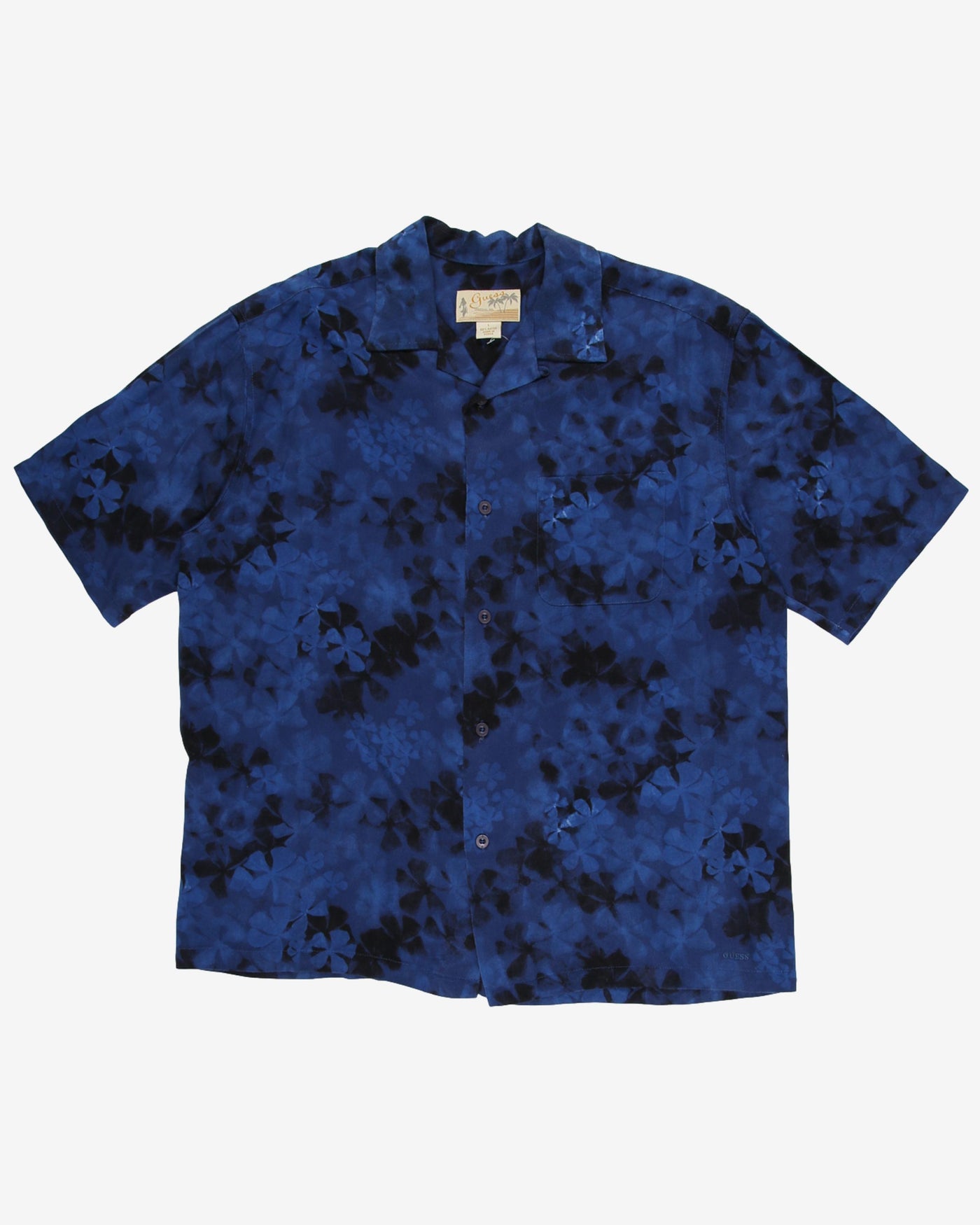 Vintage Guess Blue / Navy Floral All Over Print Hawaiian Shirt - L