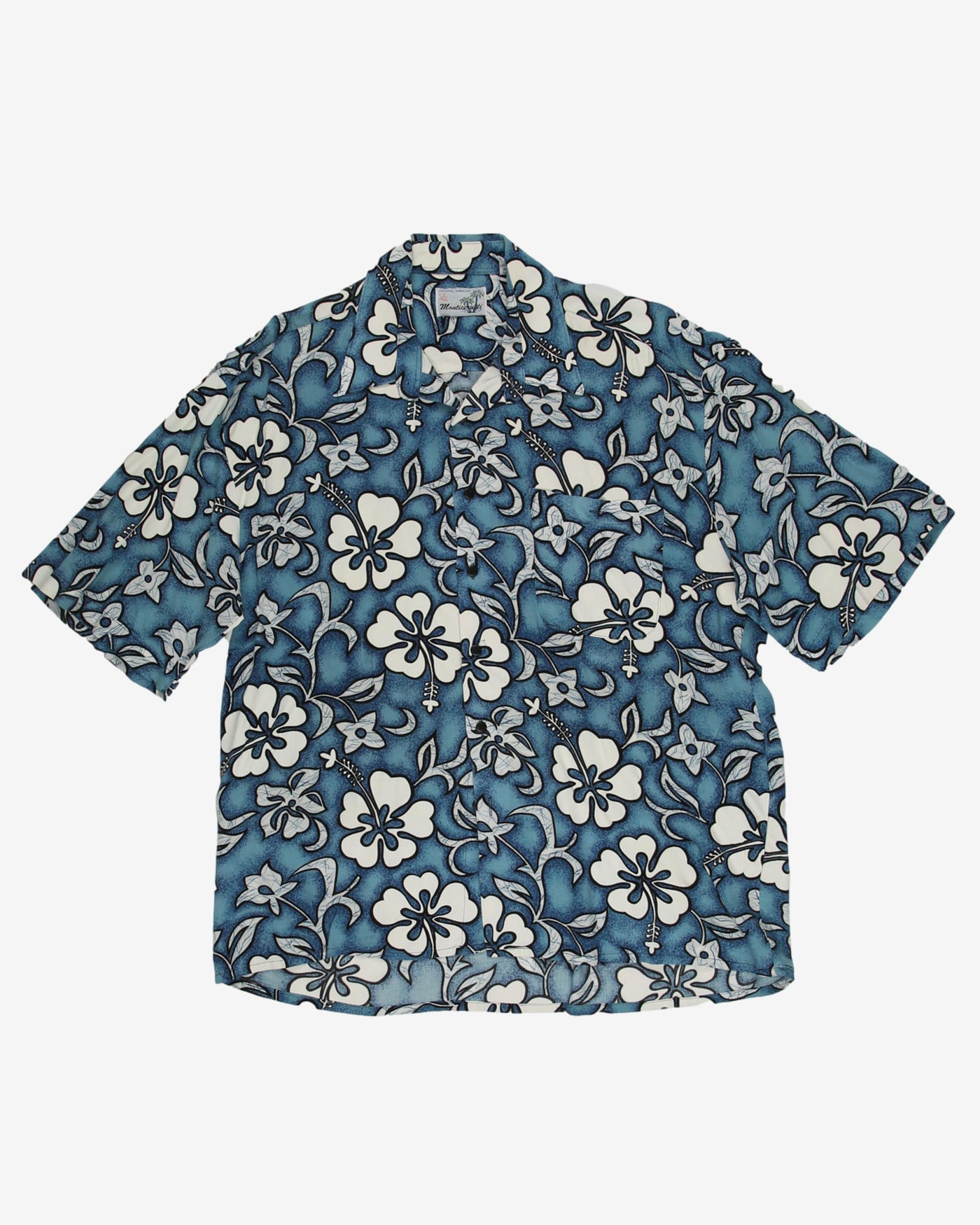 Vintage Monticerutti Blue Floral All Over Print Hawaiian Shirt - XL