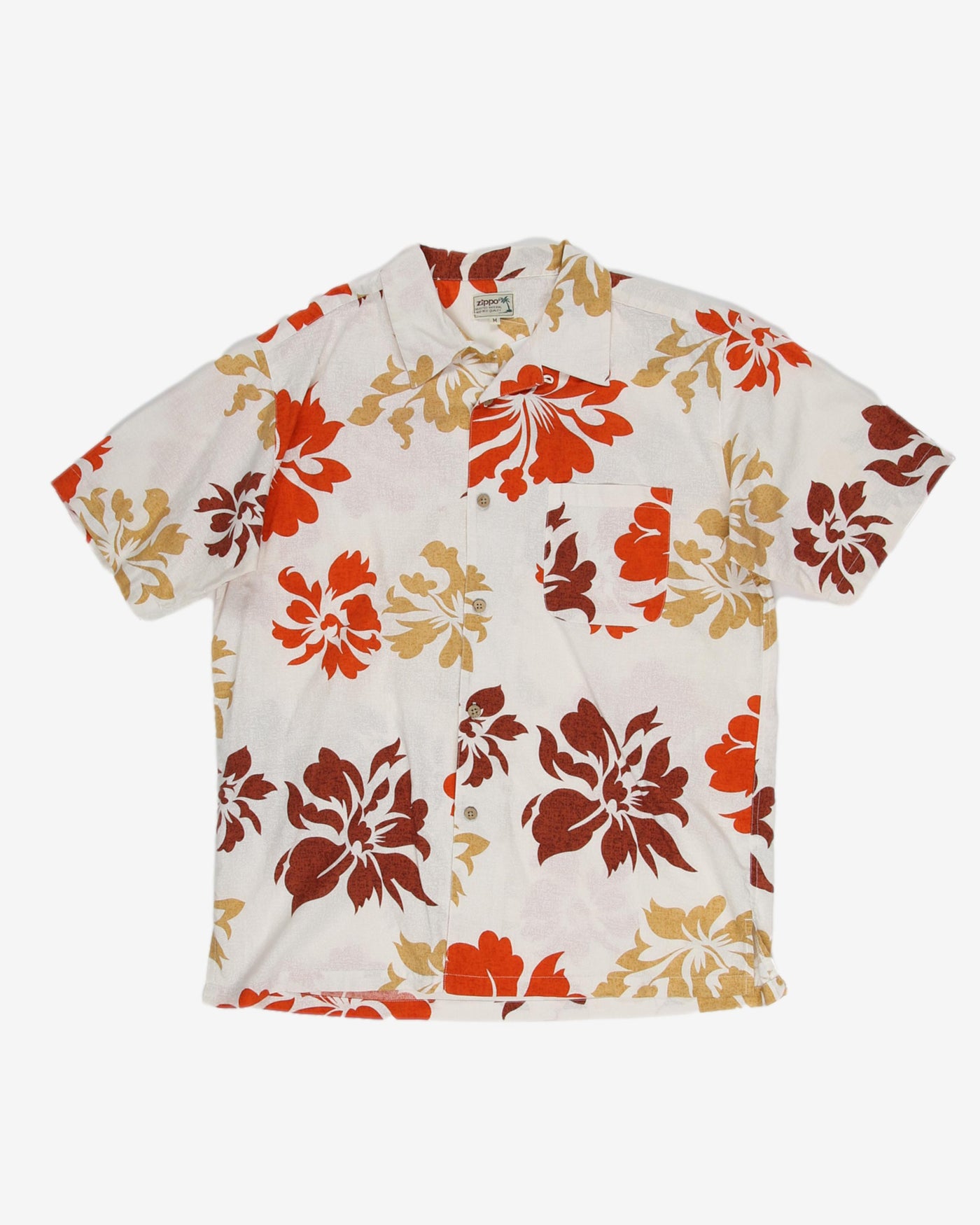 Vintage Zippo White Floral All Over Print Hawaiian Shirt - M