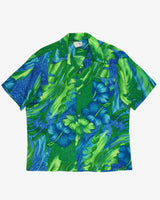 Vintage 70s Wika Of Hawaii Green / Blue Floral All Over Print Hawaiian Shirt - L