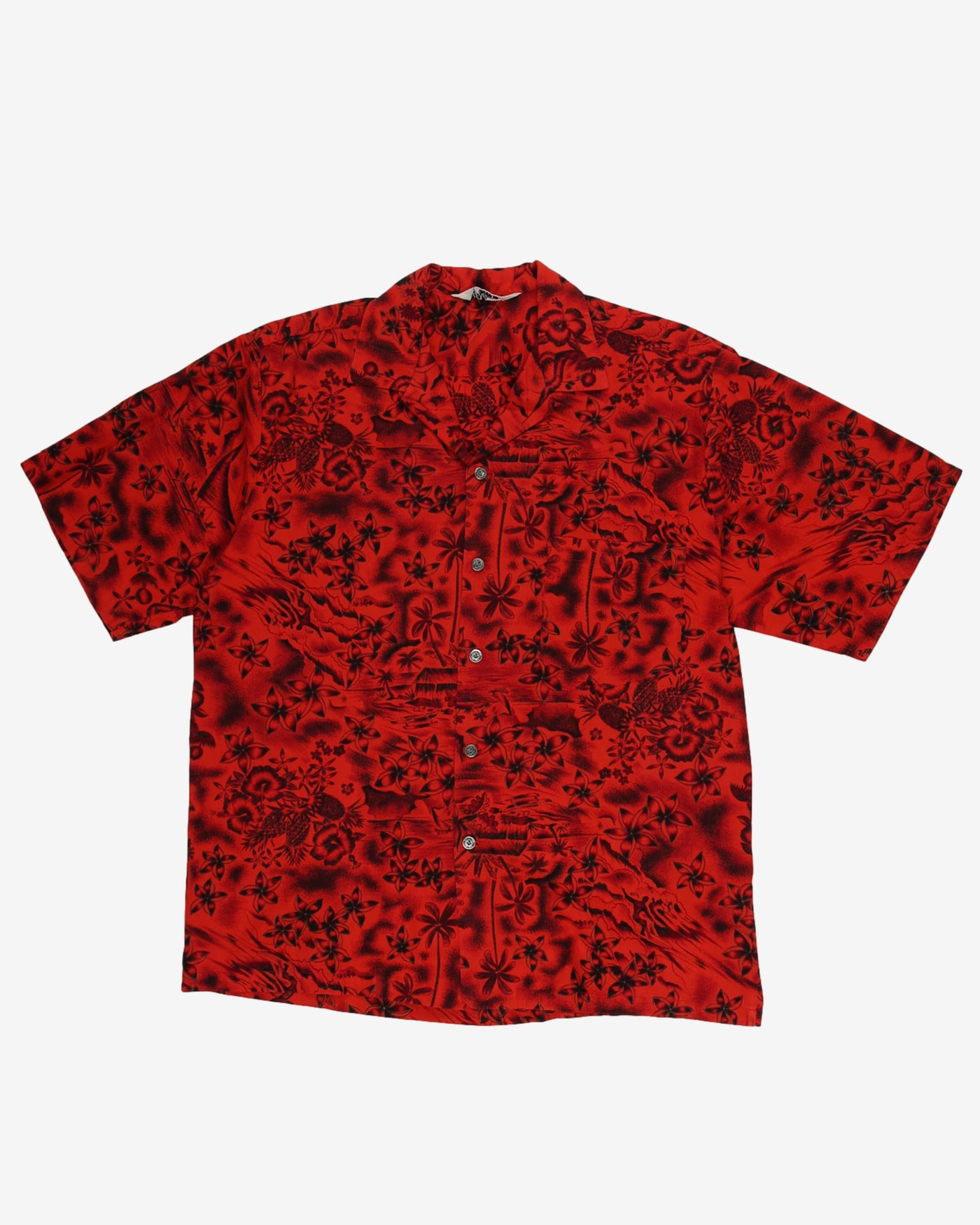 Vintage 80s Jolene Hawaii Red Floral All Over Print Hawaiian Shirt - L