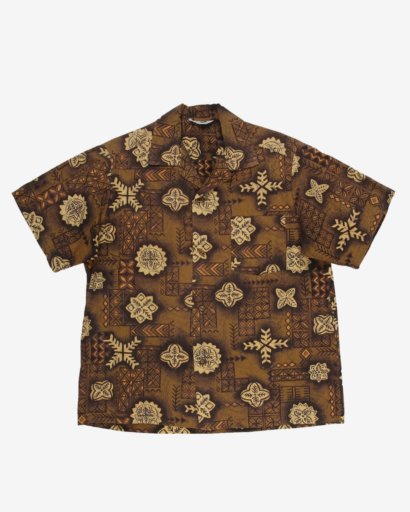 Vintage Brown Tropical All Over Print Hawaiian Shirt - L