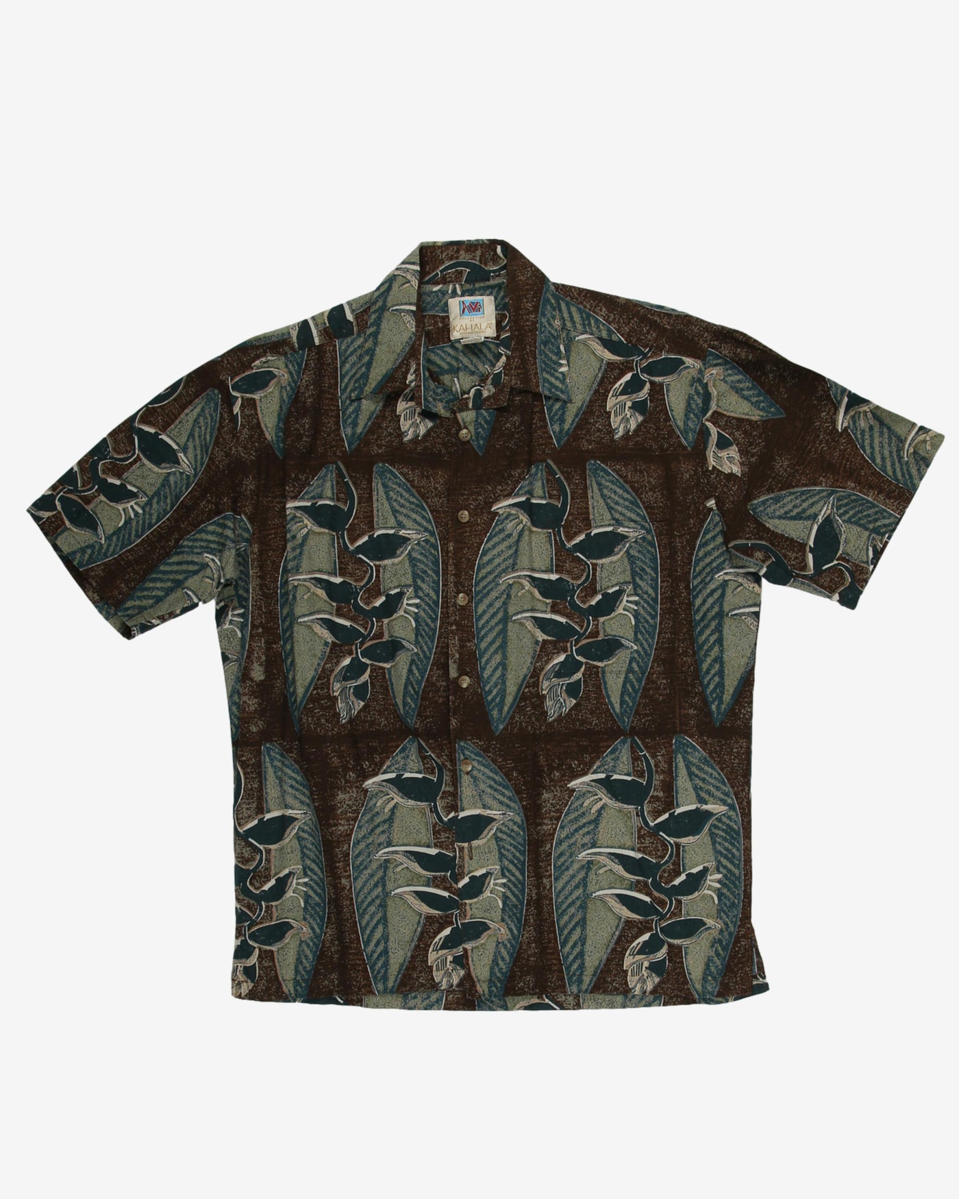 Vintage Kahala Brown Floral All Over Print Hawaiian Shirt - L
