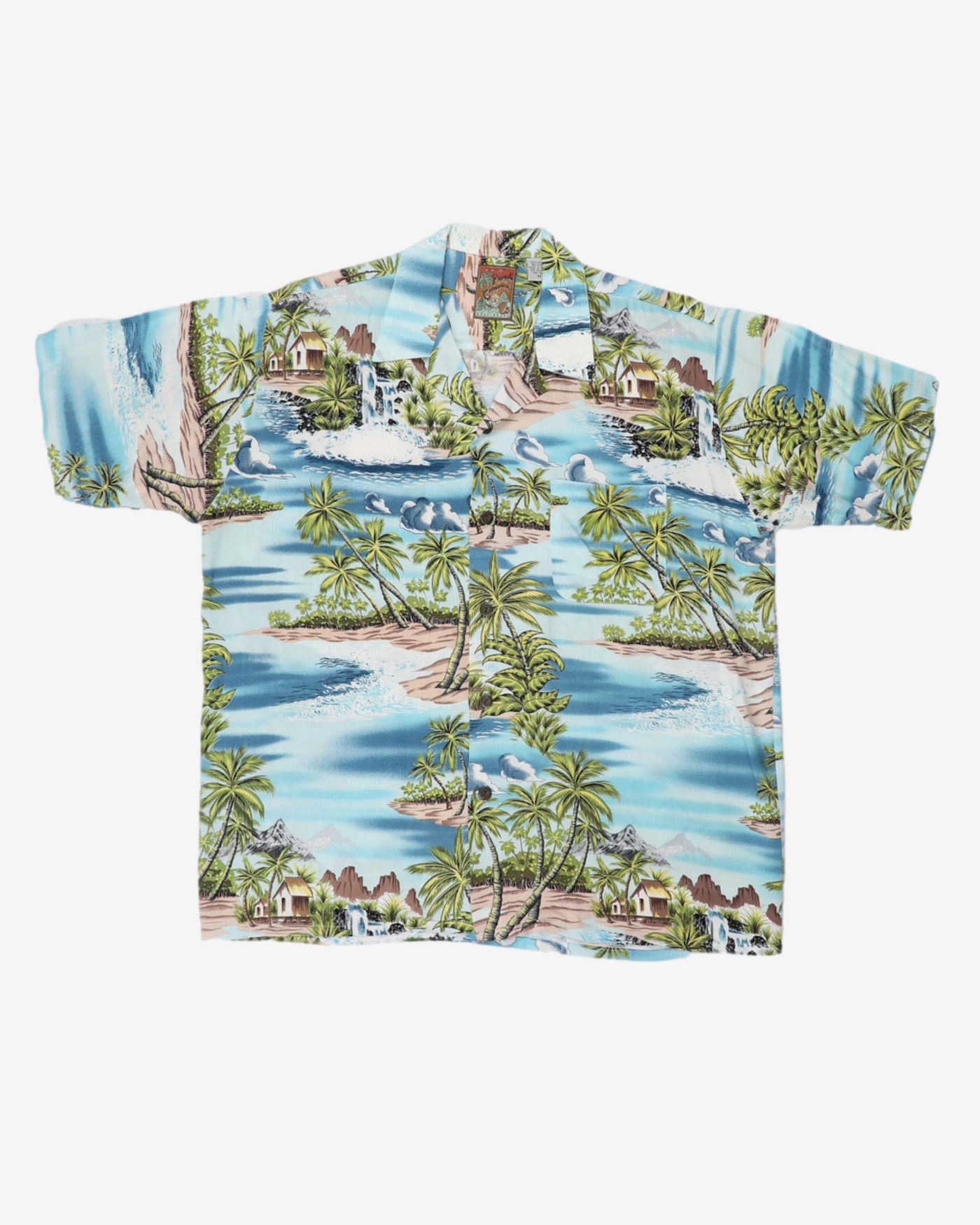 Vintage Pineapple Connection Blue Tropical All Over Print Hawaiian Shirt - M