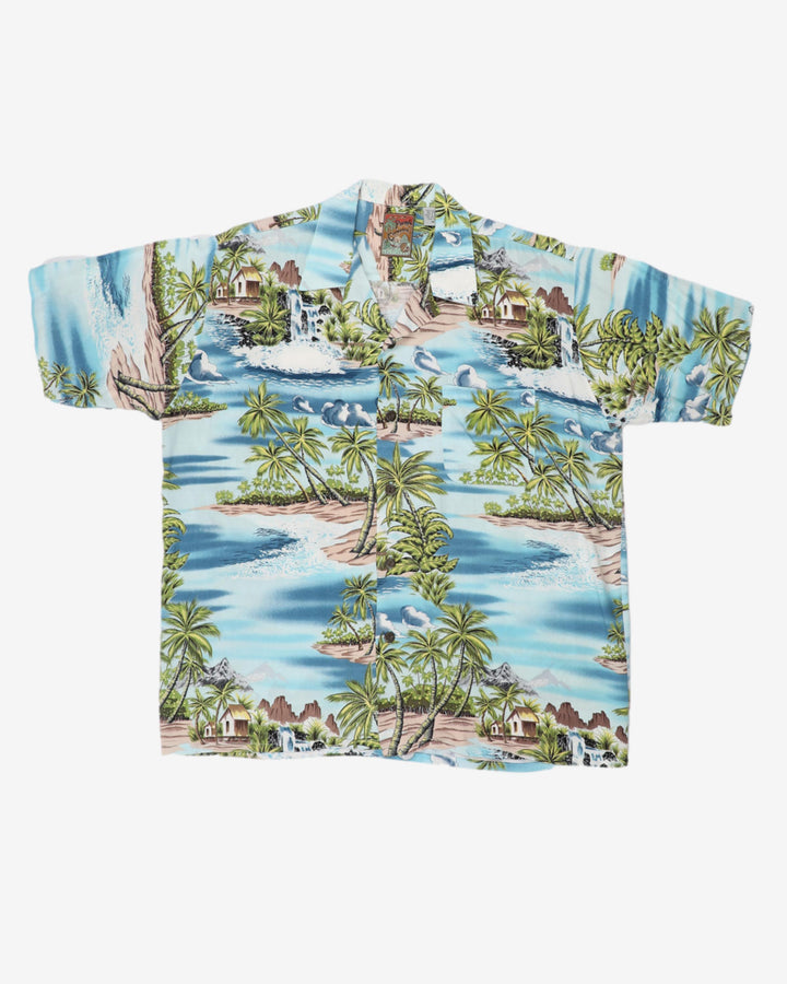 Vintage Pineapple Connection Blue Tropical All Over Print Hawaiian Shirt - M