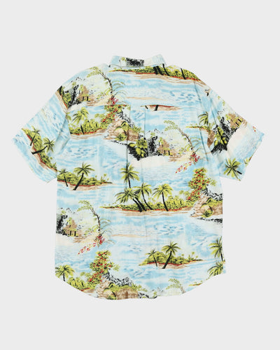 Island print blue hawaiian shirt - L