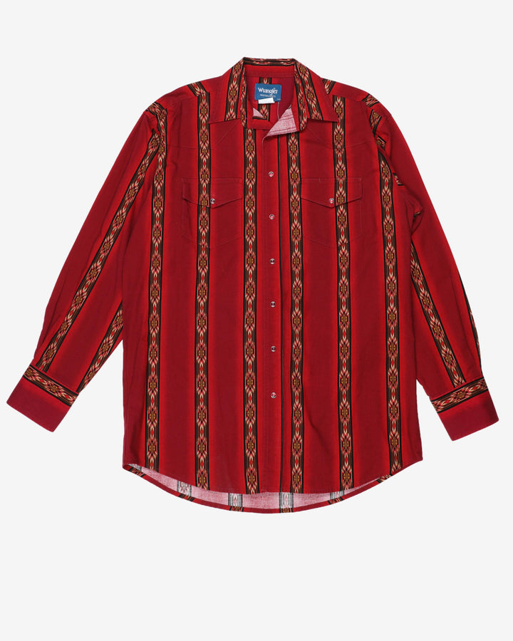 Vintage Wrangler Red Patterned Western Style Button Up Shirt - XL
